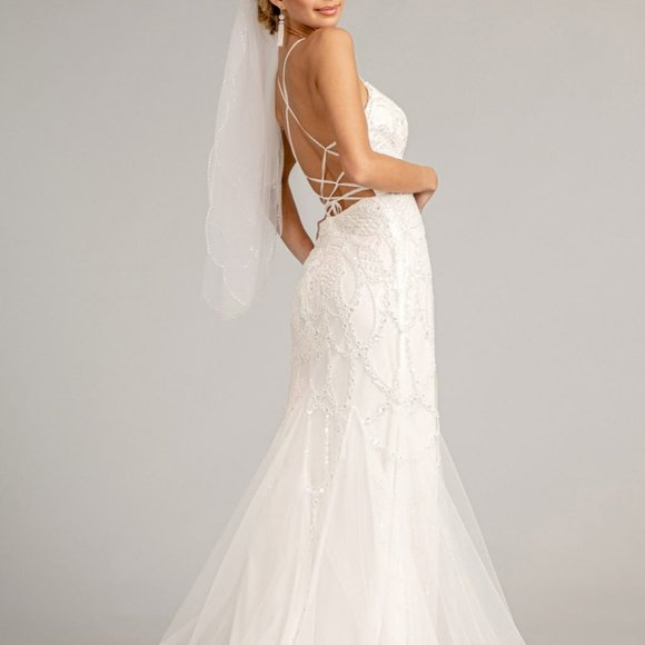 IVORY PROM PARTY Embroidered Mermaid Wedding Gown Open Back Laced Up GL3009 - Picture 1 of 6